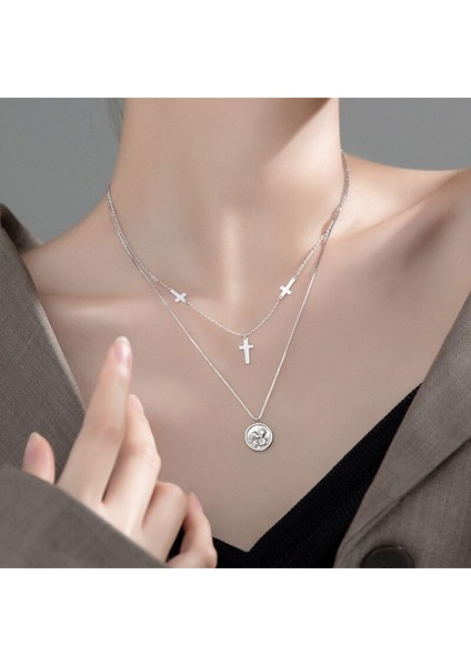 925 Ayar Tay Gümüş Moda Tatlı Çapraz Sikke Kolye (Yurt Dışından)