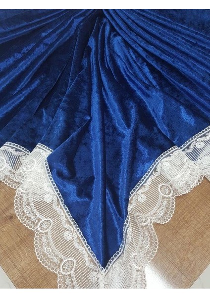 Pera Lüx Dantelli Kadife Kumaş Sax Masa Örtüsü Dikdörtgen 160x220 cm - 1008 modelleri