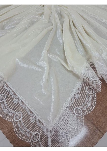 Pera Lüx Dantelli Kadife Kumaş Krem Masa Örtüsü Dikdörtgen 160x220 cm - 1012