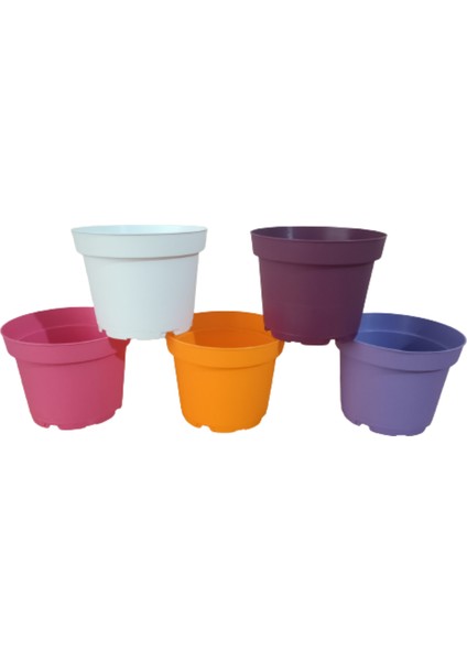 Tuğel Flowers 10 Adet 5 Renkli Plastik Saksı 10.5 Cm.lik ALT TABAKSIZ (ST2)