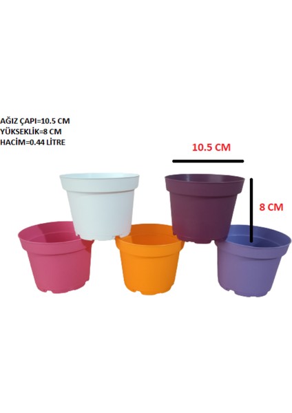 Tuğel Flowers 10 Adet 5 Renkli Plastik Saksı 10.5 Cm.lik ALT TABAKSIZ (ST2)