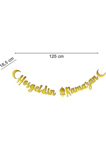 Gold Hoş Geldin Ramazan Banner + Peri LED - Kaligrafi Banner - Bayram Banner - Kaligrafi Ramazan