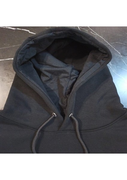 %100 Pamuk, 3 Ipl. Şardonlu, Içi Tamamen Polar, Çok Kalın (600 Gr) Siyah Kapüşonlu Sweatshirt