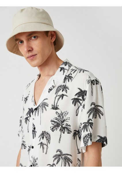 Erkek Palmiye Desenli Kısa Kollu Gömlek