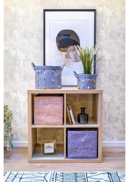 Keçe Raf Düzenleyici Sepet Katlanabilir Saklama Kutusu Baskılı Çok Amaçlı Kutu 30*30*30 Bej modelleri