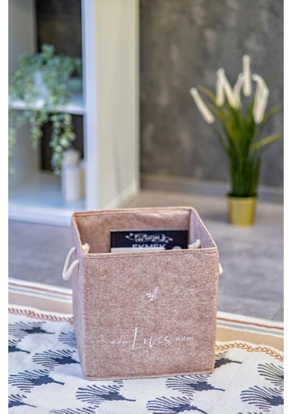 Keçe Raf Düzenleyici Sepet Katlanabilir Saklama Kutusu Baskılı Çok Amaçlı Kutu 30*30*30 Bej indirimleri