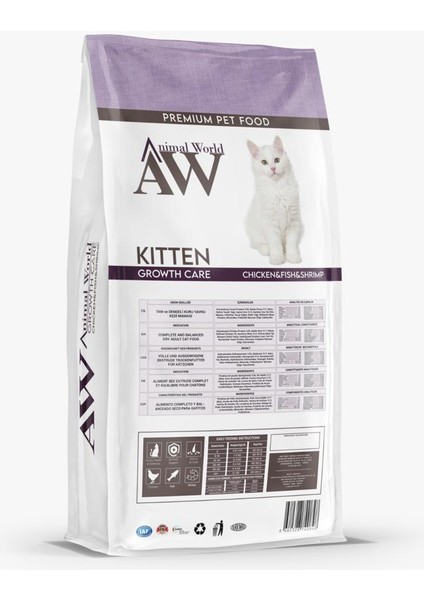 Animal World Kitten Growth Care Chicken, Fish and Shrimp Büyüme Destekleyici Tavuk Etli, Balıklı ve Karidesli Yavru Kedi Maması 15 Kg