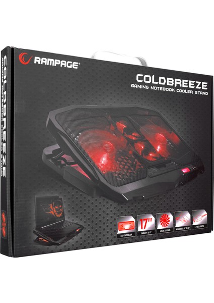 AD-RC4 COLDBREEZE Kırmızı Ledli 2*125mm+2*70mm Işıklı Fan 15-17 Notebook Soğutucu Stand