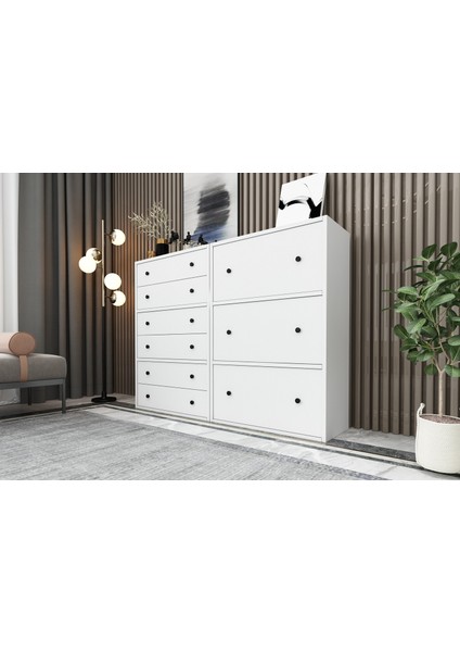 Çekmeceli Düser Kapakli Sifonyer Beyaz 130 cm SFN-1039-Ç