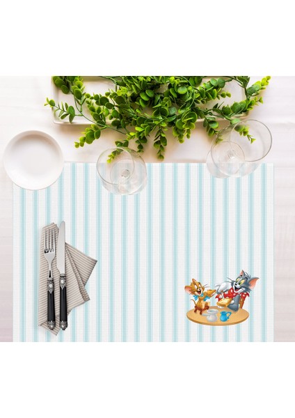 Home Tom And Jerry Striped Kumaş Amerikan Servis 4'lü Set 35 x 50 cm