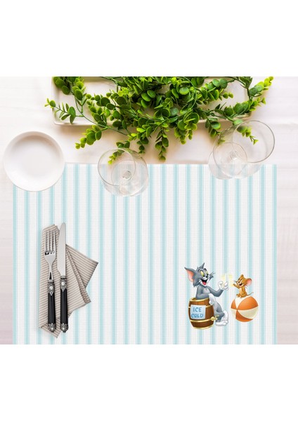 Home Tom And Jerry Striped Kumaş Amerikan Servis 4'lü Set 35 x 50 cm fırsatları