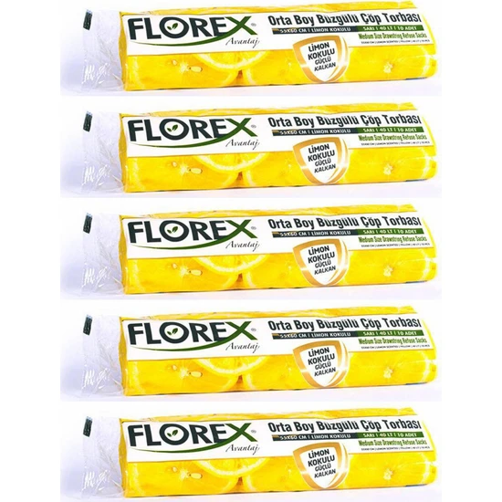 Florex Büzgülü Orta Boy Çöp Torbası Avantaj Seri 5 Rulo Limon Kokulu