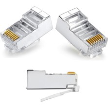 Aogo 100 Adet Metal RJ45 Jak Konnektör Cat5 Cat6 8P8C Uç 8 Pinli Rj 45 Plug Ethernet Jakı Metal Korumalı