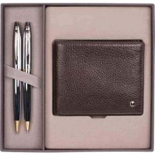 Scrikss Dr 214 35 Tük + Vers Gold Krom + Hakiki Deri Klasik Cüzdan Kahve