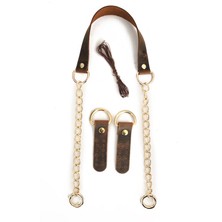 Alfa Tasarım Gerçek Deri ve Zincir, Yaylı Halka, Deri Böce, Mumlu Ip Takım Çanta Sapı (75 Cm) - Crazy Taba