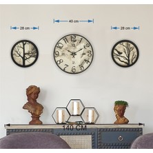 Markakanvas Metal Kasalı Mermer Desenli Duvar Saati ile Daldaki Kuş ve Hayat Ağacı Tablo