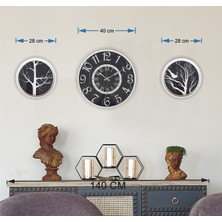 Markakanvas Metal Kasalı Mermer Desenli Duvar Saati ile Daldaki Kuş ve Hayat Ağacı Tablo