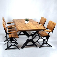 Entema Doğal Ağaç Masif Ahşap Yemek Masası 75 cm x 145 cm 4 Sandalye