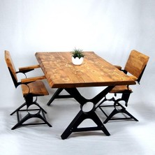 Entema Doğal Ağaç Masif Ahşap Yemek Masası 60 cm x 120 cm 2 Sandalye