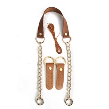 Alfa Tasarım Gerçek Deri ve Zincir, Yaylı Halka, Deri Böce, Mumlu Ip Takım Çanta Sapı (75 Cm) - Camel