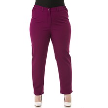 Disentis Modest Büyük Beden Beli Yanlardan Lastikli Fermuarlı Paçası Yırtmaçlı Bordo Pantolon