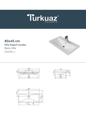 Köksallar Turkuaz Cerastyle (Elite) Mobilya Uyumlu Etajerli Lavabo 80X45