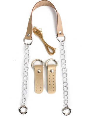 Alfa Tasarım Gerçek Deri ve Zincir, Yaylı Halka, Deri Böce, Mumlu Ip Takım Çanta Sapı (75 Cm) - Kemik