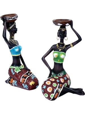 CHASOE Afrika Lady Mumluk Heykelcik Heykeli Tealight Candletander Reçine Craft (Yurt Dışından)