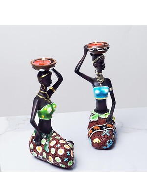 CHASOE Afrika Lady Mumluk Heykelcik Heykeli Tealight Candletander Reçine Craft (Yurt Dışından)