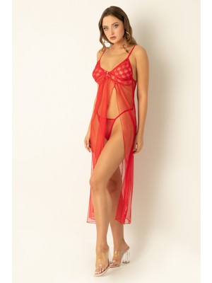 Miorre Yırtmaç Detay Uzun Gecelik Takımı