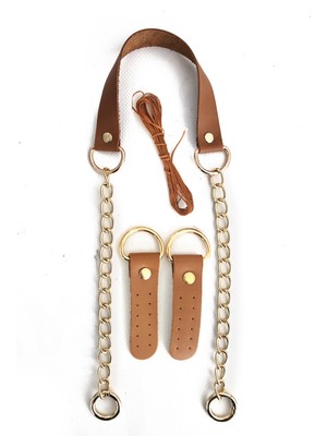 Alfa Tasarım Gerçek Deri ve Zincir, Yaylı Halka, Deri Böce, Mumlu Ip Takım Çanta Sapı (75 Cm) - Camel