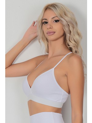LoeFit Kadın Beyaz Bralet Fitness Sütyeni Konforlu Tasarım ile Gün Boyu Destek Sağlar
