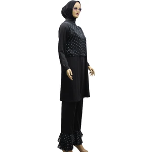 Kadın Giyim Hasema Siyah-Beyaz Puantiyeli Tam Kapalı Tesettür Mayo Büyük Bedenli
