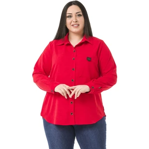 Disentis Modest Büyük Beden Deri Cep Kapaklı Yanları Açılabilir Düğme Detaylı Arkası Uzun Kırmızı Gömlek