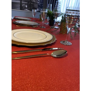 Keten Dokulu Dertsiz Simli Kırmızı  Masa Örtüsü