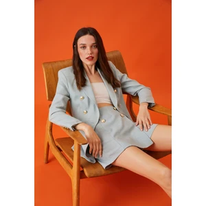 Kadın Kruvaze Kapama Düğme Detaylı Dokulu Şort&etek