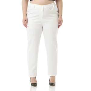 Disentis Modest Büyük Beden Beli Yanlardan Lastikli Fermuarlı Paçası Yırtmaçlı Beyaz Pantolon