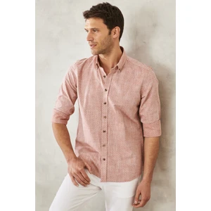 Altınyıldız Classics Erkek Kahverengi Slim Fit Dar Kesim %100 Pamuk Armürlü Düğmeli Yaka Casual Gömlek