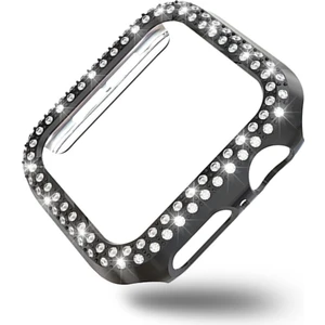 Apple Watch 4 44MM ile Uyumlu Sert Çerçeve Diamond Kapak Apple Watch 4 44 Koruyucu Kılıf Siyah