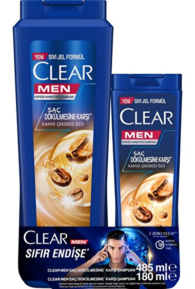 Clear Men Kepeğe Karşı Etkili Şampuan Saç Dökülmesine Karşı Kahve Çekirdeği Özü 485 ml + 180 ml