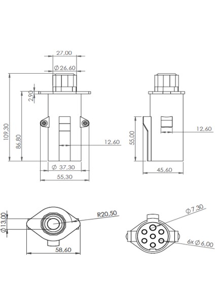 Römork Fişi - S Tip (Vidalı) Metal - 7 Pin