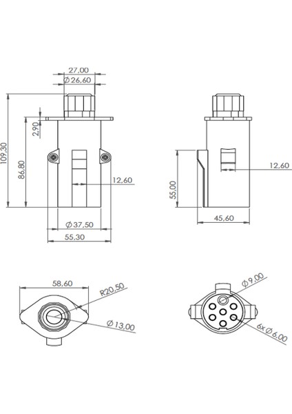 Römork Fişi - N Tip (Vidalı) Metal - 7 Pin