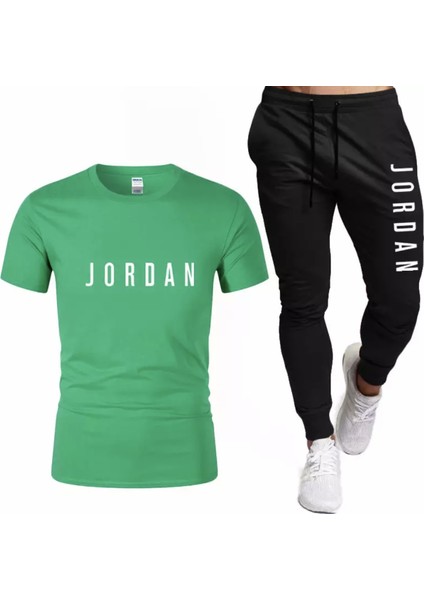 Yuvarlak Yaka Jordan Baskılı Ultra Hafif %100 Pamuk Kısa Kollu Yazlık Erkek Eşofman Takımı