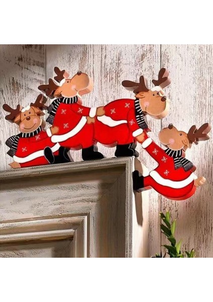 Renkli Noel Kapı Çerçevesi Dekorasyon Süsleme Elk Melek Ev Dekor Için Dört Elk (Yurt Dışından)