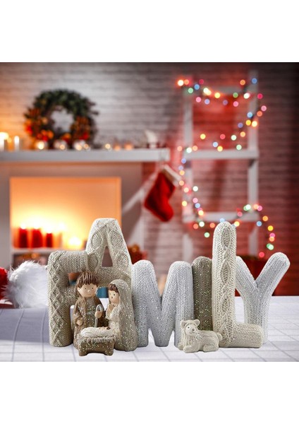 Reçine Modern Doğuş Süs Seti Zarif Profil Xmas Festivali Aile Gri (Yurt Dışından)