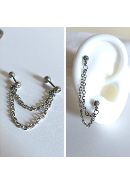Cerrahi Çelik Çift Zincirli Piercing - 1 Takım