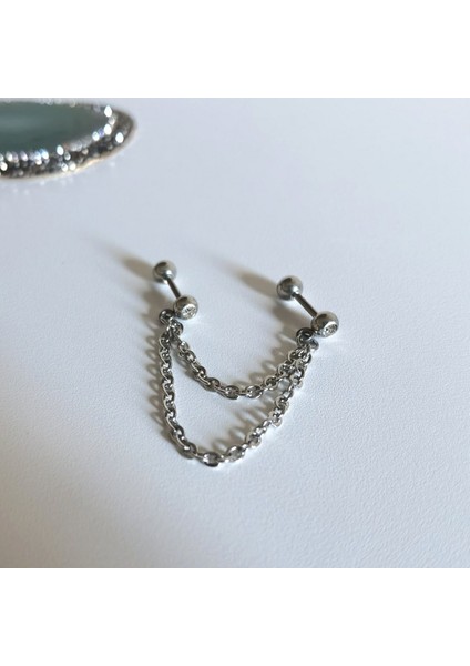Cerrahi Çelik Çift Zincirli Piercing - 1 Takım