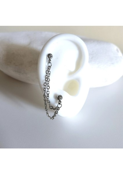 Cerrahi Çelik Çift Zincirli Piercing - 1 Takım