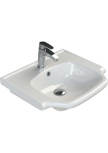 Seramik Turkuaz Cerastyle Yeni Klasik Mobilya Uyumlu Etajerli Lavabo 55CM