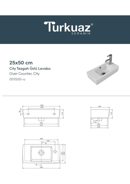 Seramik Turkuaz Cerastyle (City) Dar Alanlar Için Özel Lavabo 25X50 (Sağ) modelleri